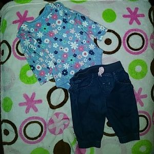 Infants Girls long sleeve onsie and denim joggers